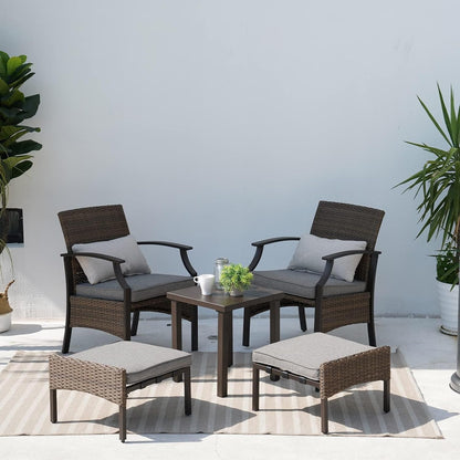 Grand Patio 5-Piece Outdoor Furniture Sets Weather-Resistant Wicker Steel Outdoor Patio Chairs with Olefin Cushions Ottomans and Coffee Table for Balcony Backyard Garden Poolside- Gray Conversation Sets Lawn & Garden Patio Patio Furniture & Accessories Patio Furniture Sets