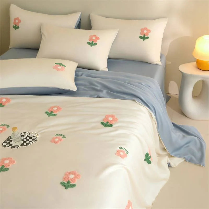Tufted Doodle Flower Cooling Tencel Bedding Set
