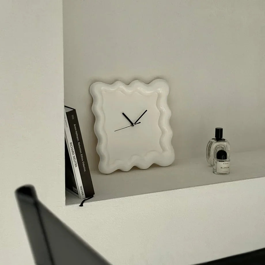 Wavy Squiggle Frame Minimalist Melamine Clock