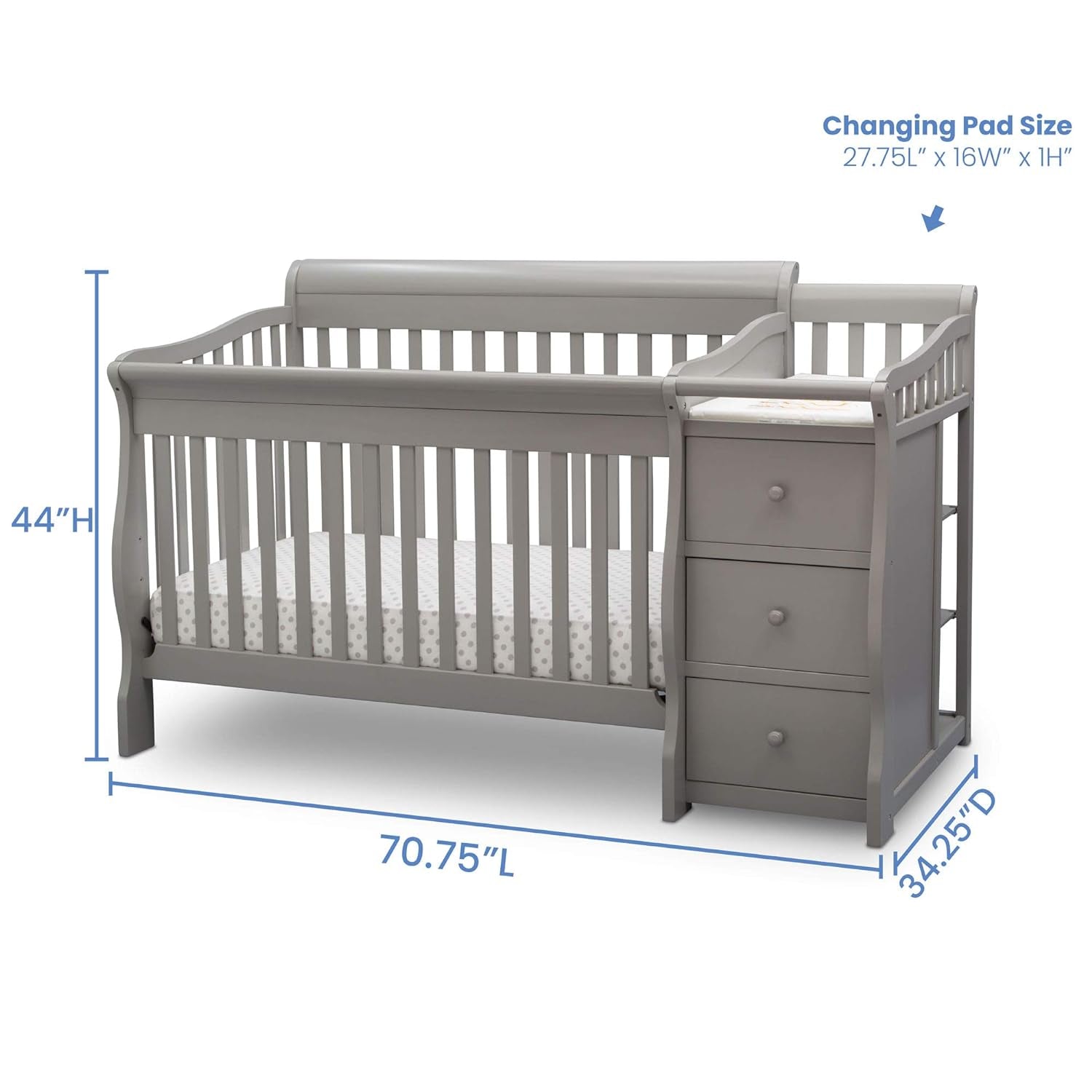 Princeton Junction Convertible Crib N Changer, Grey + Serta Perfect Slumber Dual Sided Recycled Fiber Core Crib and Toddler Mattress (Bundle) Baby Products Convertible Cribs Furniture Infant & Toddler Beds Nursery