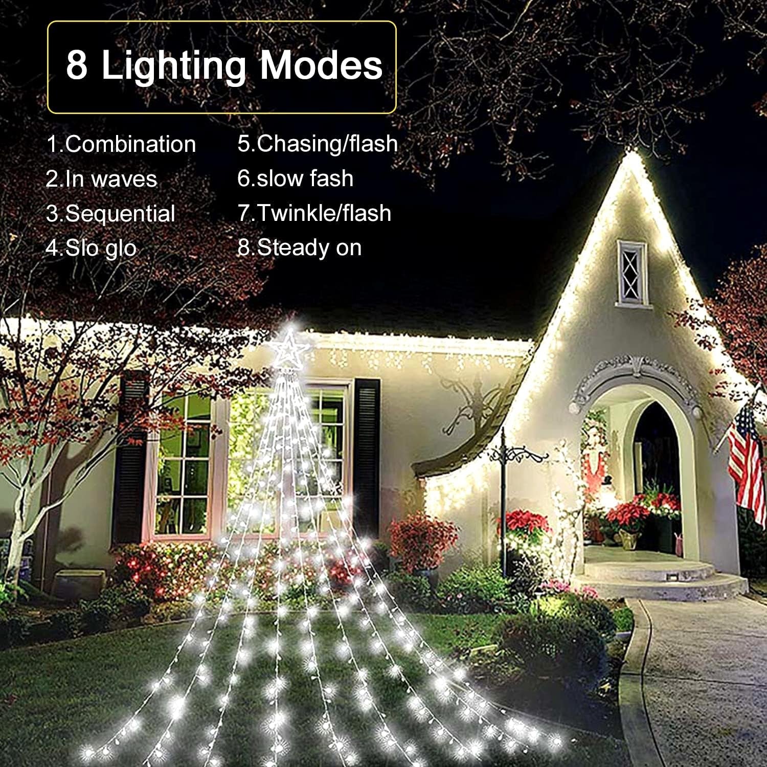 MAOYUE Outdoor Christmas Decorations Waterproof 335 LED Star Lights 8 Lighting Modes Christmas Lights Outdoor for Yard, Christmas, New Year, Wedding, Party (White) Lighting & Ceiling Fans Outdoor Lighting String Lights Tools & Home Improvement