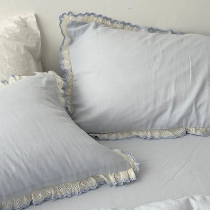 Soft Embroidered Lace Ruffle Cotton Bedding Set