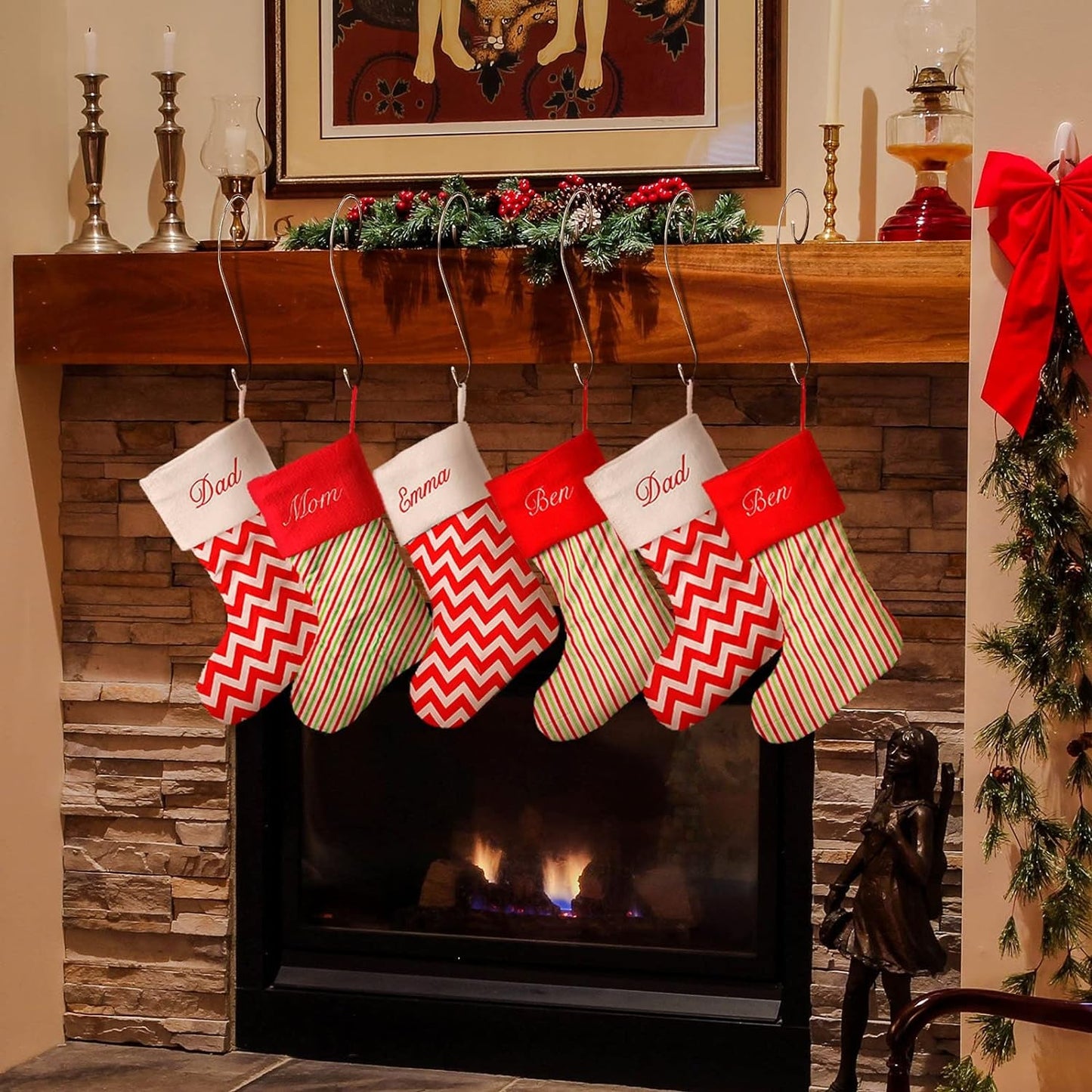 6 Pieces Christmas Stocking Hooks Mantle Stocking Hanger Lightweight Stocking Holder Stand No-Slip Stocking Holder for Mantel Fireplace Door Garland Wall Xmas Holiday Decoration (Silver) Home & Kitchen Ornament Hooks Seasonal Décor