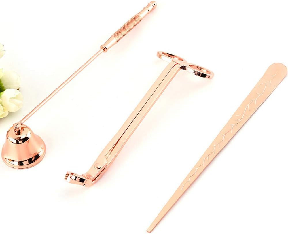 3Pcs/Set Candle Snuffer Candle Wick Trimmer Hook Clipper Extinguisher Candle Accessories Candle Wick Dipper Stainless Steel Candle Tools(Rose Gold) Accessories Candles & Holders Candlesnuffers Home & Kitchen Home Décor Products