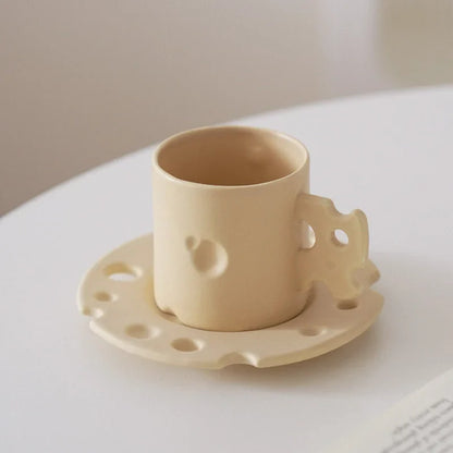 Whimsical Cheese Ceramic Mug & Saucer Set