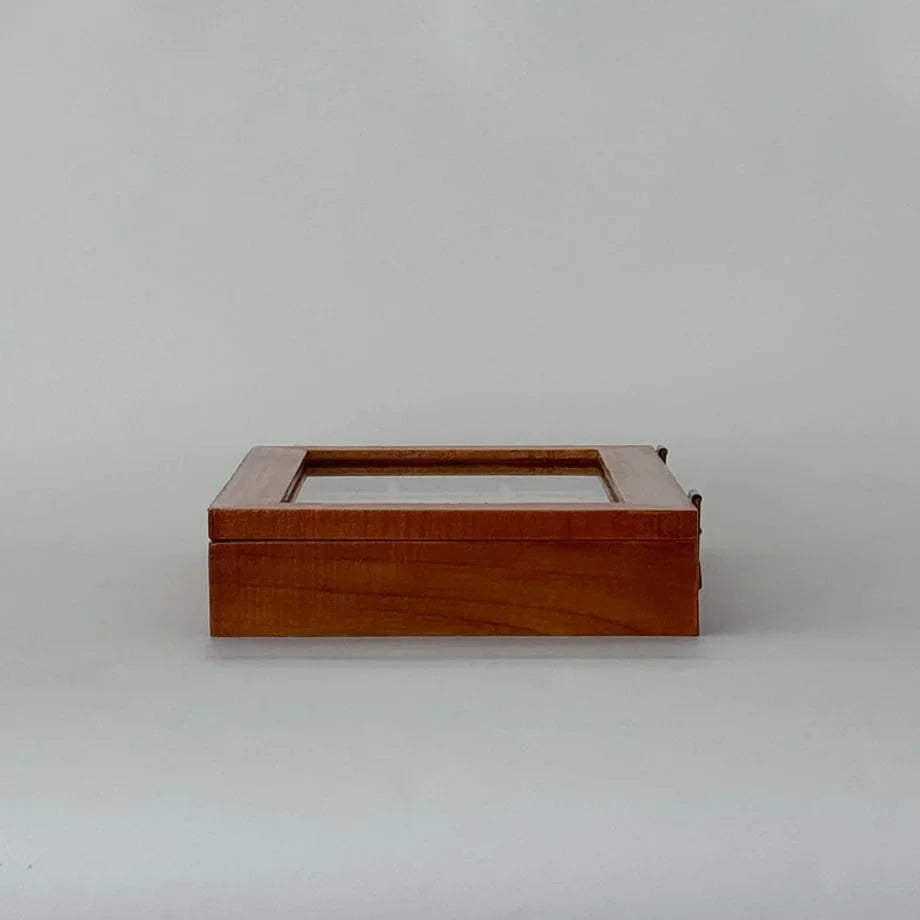 Polished Wood Jewelry Organizer with Glass Lid