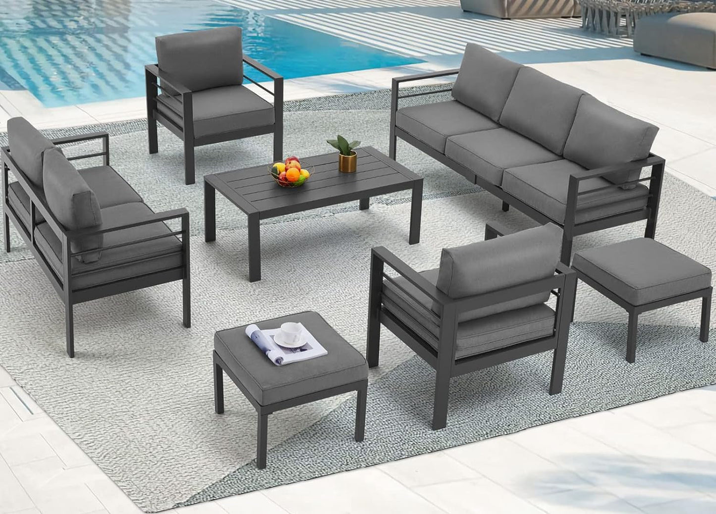 AECOJOY Aluminum Modern Patio Furniture with Coffee Table, 7 Pieces Outdoor Conversation Set with Dark Grey Cushions for Balcony, Porch, Lawn and More Conversation Sets Lawn & Garden Patio Patio Furniture & Accessories Patio Furniture Sets