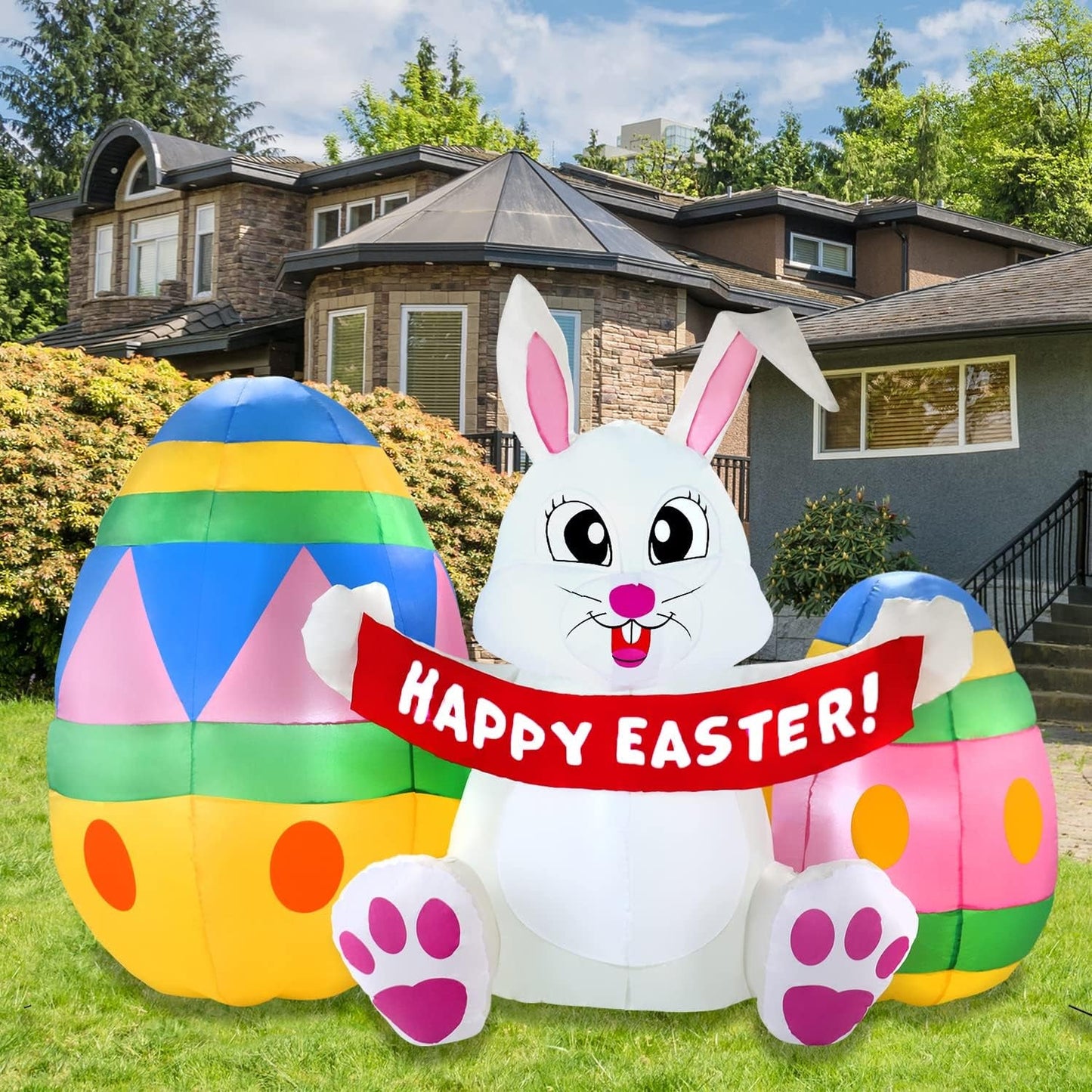 Joiedomi 6 FT Easter Inflatable Bunny & Eggs, Blow up Easter Decoration with Build-In LED Lights for Easter Party, Indoor, Outdoor, Yard, Garden, Lawn Décor Inflatable Yard Decorations Lawn & Garden Outdoor Décor Outdoor Holiday Decorations Patio