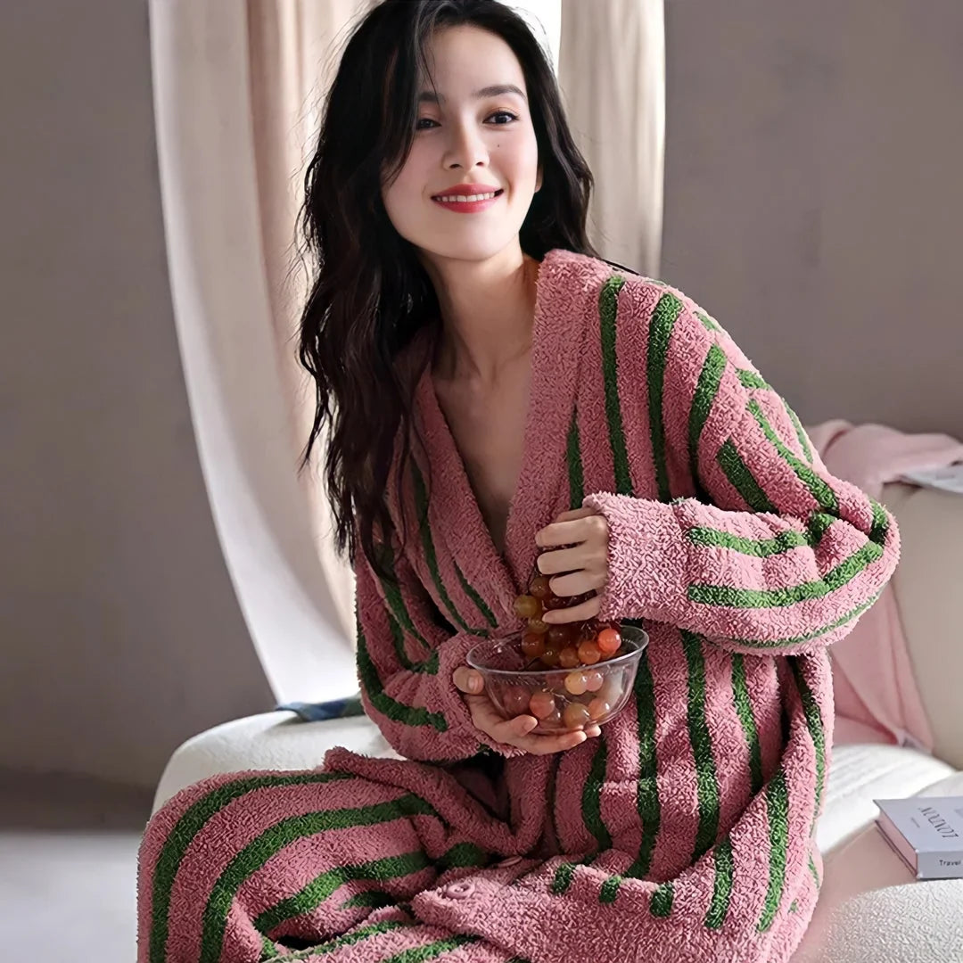 Plush Bold Striped Fleece Pajama Set