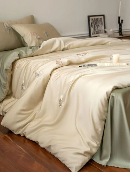 Silky Butterfly Embroidered Tencel Bedding Set