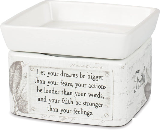 Elanze Designs Dream Actions Faith Stronger Stoneware Electric 2 in 1 Jar Candle and Wax Tart Oil Warmer Home & Kitchen Home Décor Products Home Fragrance Home Fragrance Accessories