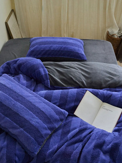 Plush Wide Striped Flannel Fleece Bedding Set