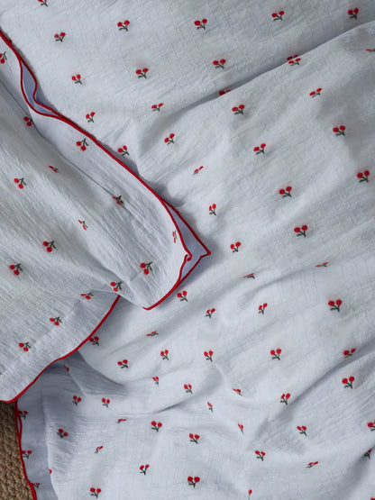 Ruffled Cherry Print Washed Cotton Bedding Set