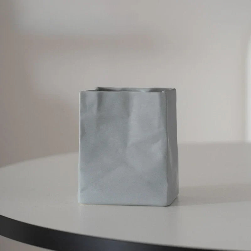 Textured Crumpled Paper Bag Ceramic Desktop Organizer
