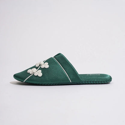Silky Floral Knot Cotton Sateen House Slippers