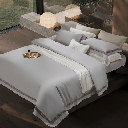 Elysium Silver Lace Luxury Egyptian Cotton Bedding Set