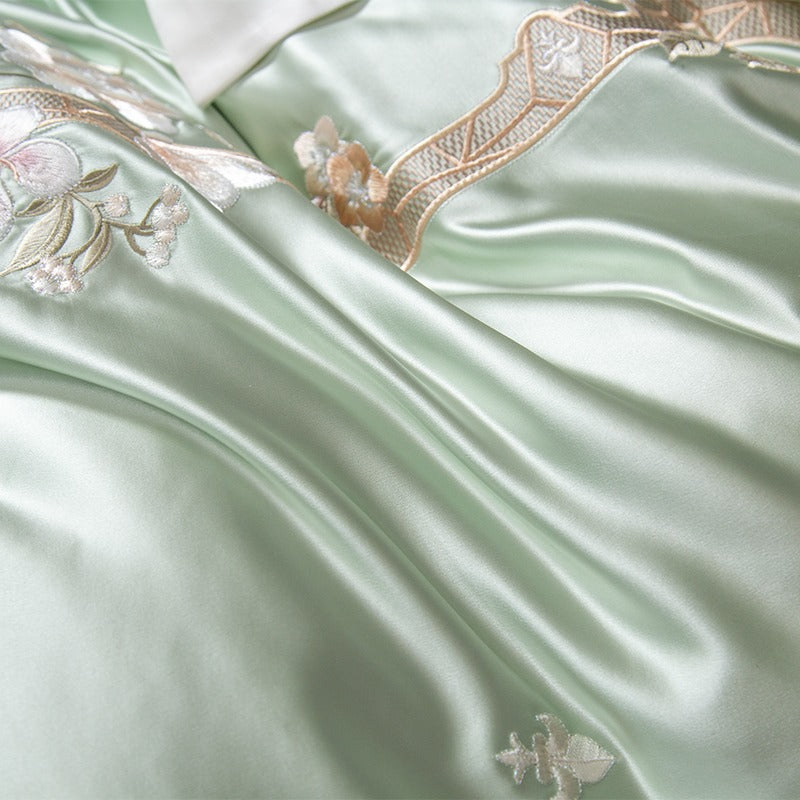 Esana Green Embroidered Egyptian Cotton Satin Bedding Set