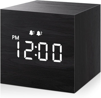 JALL Digital Alarm Clock, with Wooden Electronic LED Time Display, Dual Alarm, 2.5-Inch Cubic Small Mini Wood Made Electric Clocks for Bedroom, Bedside, Desk, Black Alarm Clocks Clocks Home & Kitchen Home Décor Products