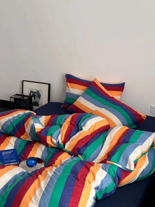 Soft Bold Rainbow Stripe Cotton Bedding Set