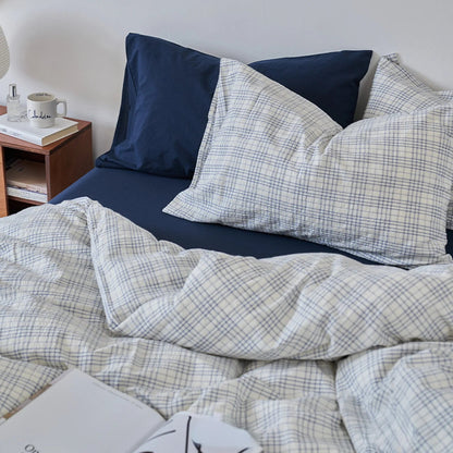 Textured Plaid Washed Cotton Bedding Set