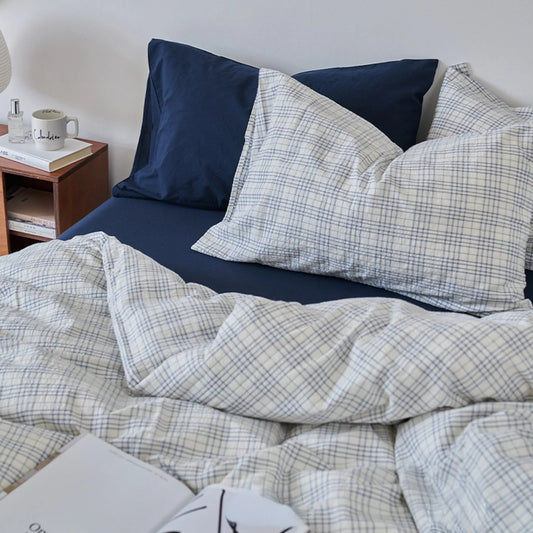 Textured Plaid Washed Cotton Bedding Set