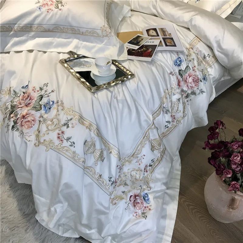 Destiny Blossom Floral Embroidered Egyptian Cotton Bedding Set