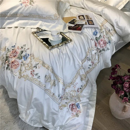 Destiny Blossom Floral Embroidered Egyptian Cotton Bedding Set
