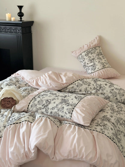 Ruffled Botanical Toile Washed Cotton Bedding Set
