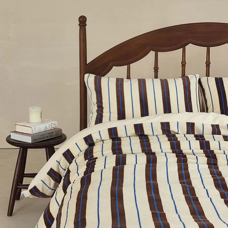 Plush Bold Striped Velvet Bedding Set