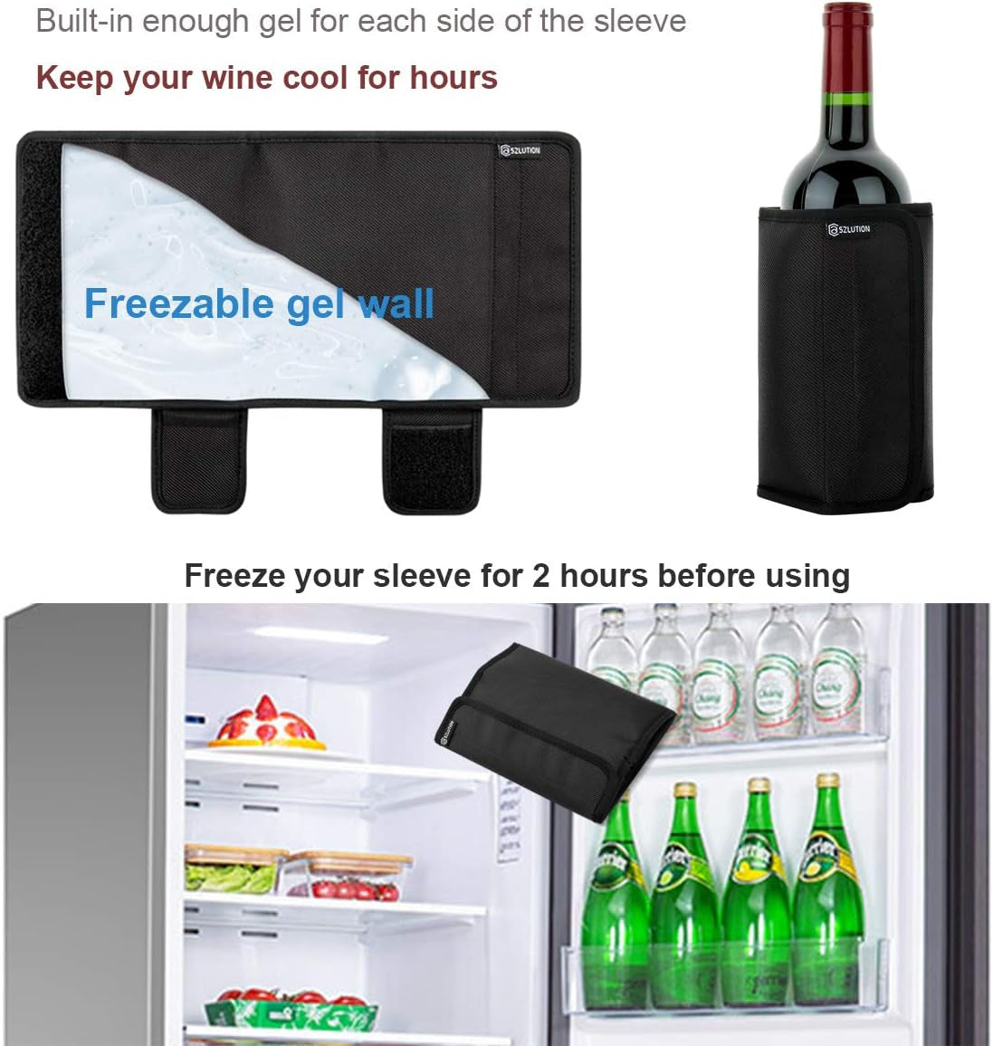 Freezable Wine Cooler Beer Can Sleeve Freezable Drink Beer Bottle Cooler Cover Fast Built-In Cooling Techonology Sleeve with Bottom Ideal for Wine, Champagne, Beer and Other Beverage (Black) Bar Tools & Drinkware Dining & Entertaining Home & Kitchen Kitchen & Dining