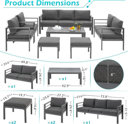 AECOJOY Aluminum Modern Patio Furniture with Coffee Table, 7 Pieces Outdoor Conversation Set with Dark Grey Cushions for Balcony, Porch, Lawn and More Conversation Sets Lawn & Garden Patio Patio Furniture & Accessories Patio Furniture Sets