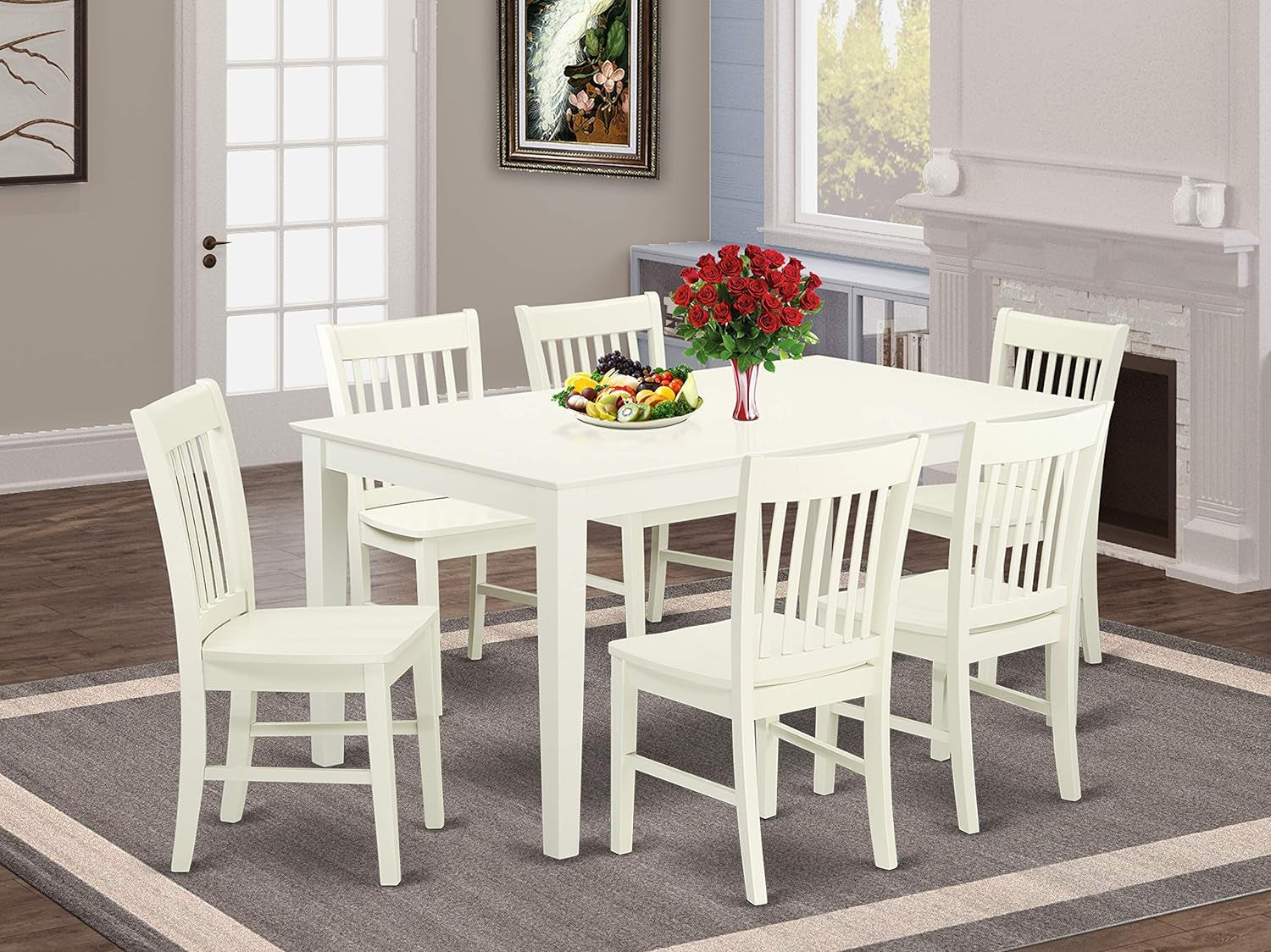 East West Furniture CANO6-OAK-W Capri 6 Piece Room Furniture Set Contains a Rectangle Kitchen Table and 4 Dining Chairs with a Bench, 36X60 Inch Dining Room Furniture Furniture Home & Kitchen Table & Chair Sets