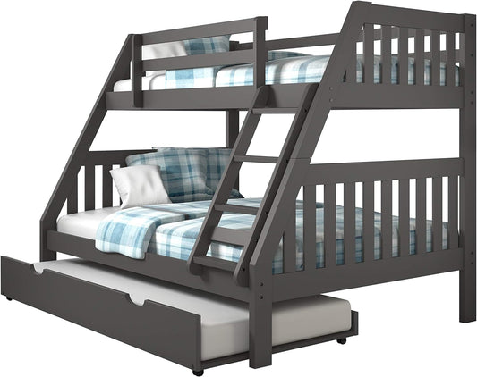 Donco Kids Austin Mission Twin over Full Dark Grey Bunkbed with Twin Trundle Bedroom Furniture Beds Frames & Bases Furniture Home & Kitchen