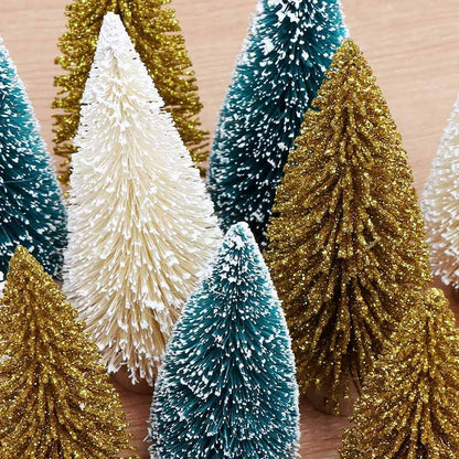 Aerwo 24PCS Mini Bottle Brush Christmas Trees with Wood Base, Small Sisal Trees for Tabletop Holiday Winter Decor Home & Kitchen Seasonal Décor Trees