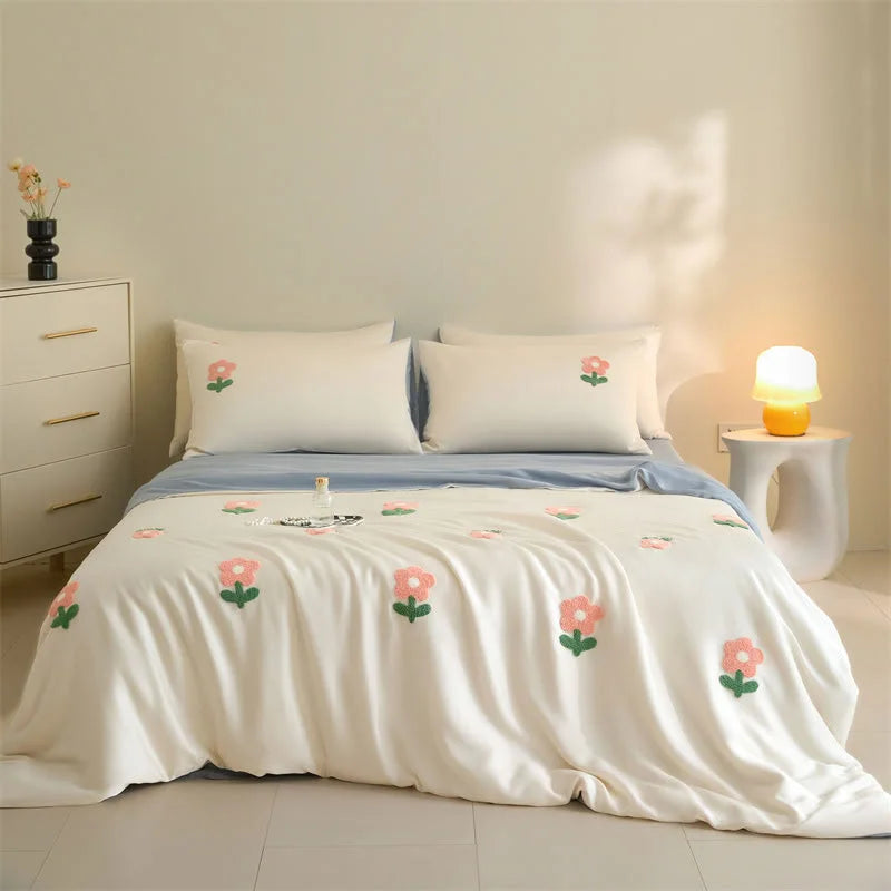 Tufted Doodle Flower Cooling Tencel Bedding Set
