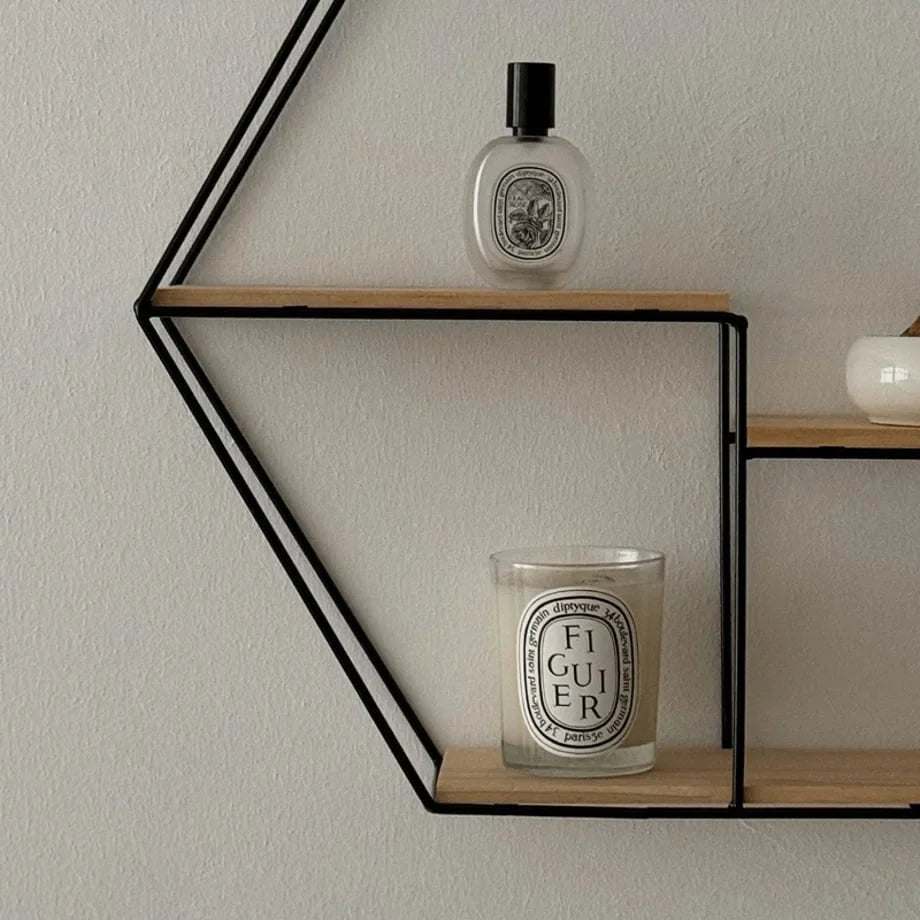 Geometric Hexagon Metal & Wood Wall Shelf