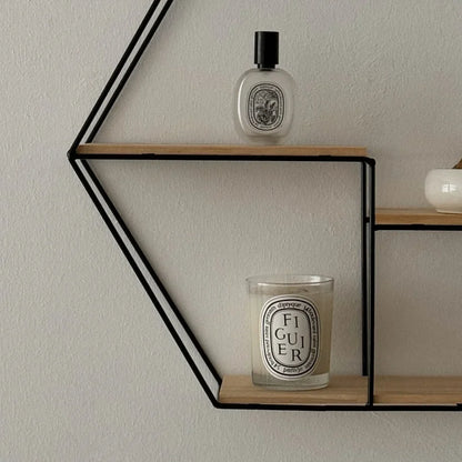 Geometric Hexagon Metal & Wood Wall Shelf