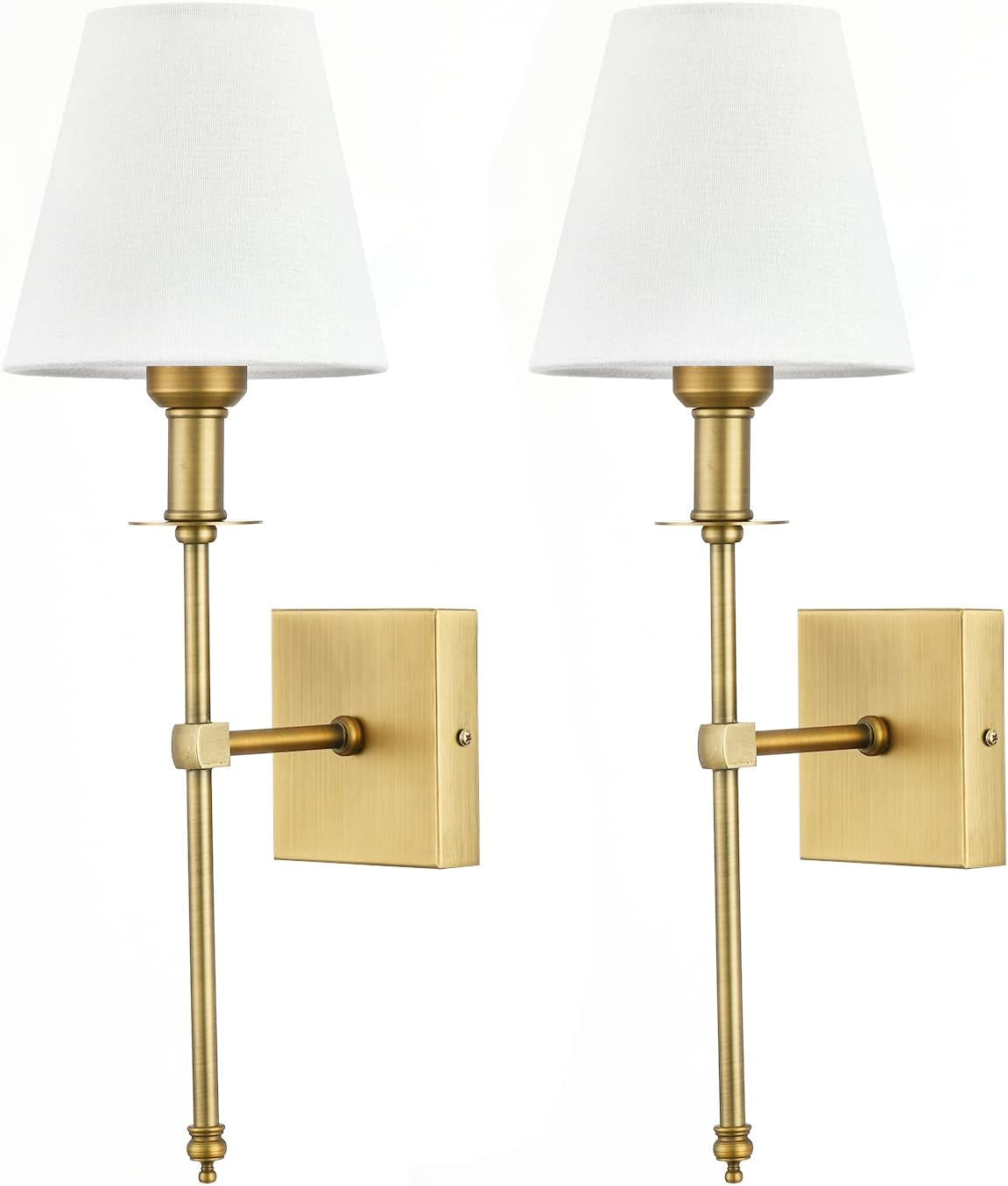 Bsmathom Wall Sconces Sets of 2, Brushed Brass Sconces Wall Lighting with Fabric Shade, Hardwired Column Stand Bathroom Vanity Light Fixture for Hallway, Entryway, Passway Kitchen, Gold Lighting & Ceiling Fans Tools & Home Improvement Wall Lamps & Sconces Wall Lights