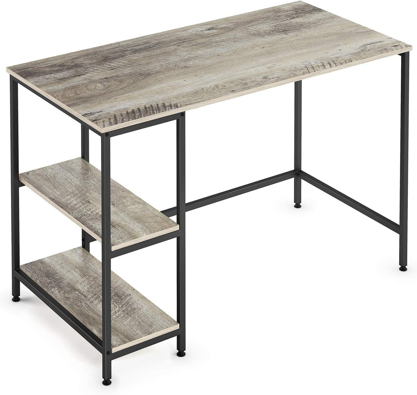 Ballucci Computer Desk, 47 Inch Home Office Desk with 2 Storage Shelves, Modern Study and Gaming Desk, Wood with Metal Frame Workstation and Writing Table - Rustic Gray Furniture Home & Kitchen Home Office Desks Home Office Furniture