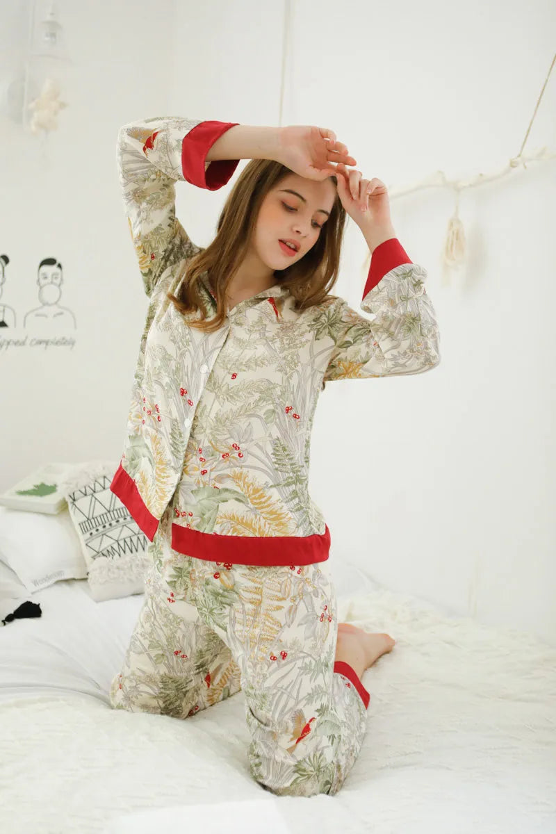 Silky Festive Berry Botanical Cotton Sateen Pajama Set