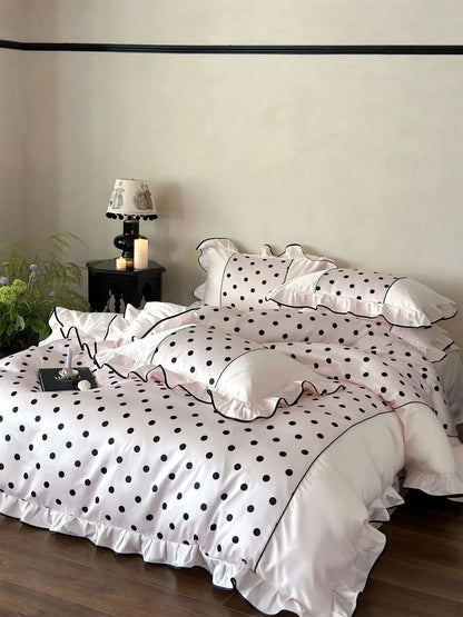 Silky Ruffled Polka Dot Tencel Bedding Set