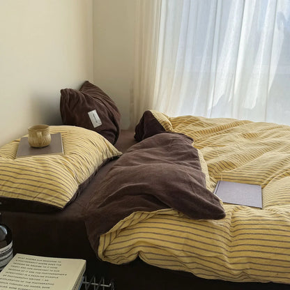 Plush Reversible Striped Flannel Fleece Bedding Set