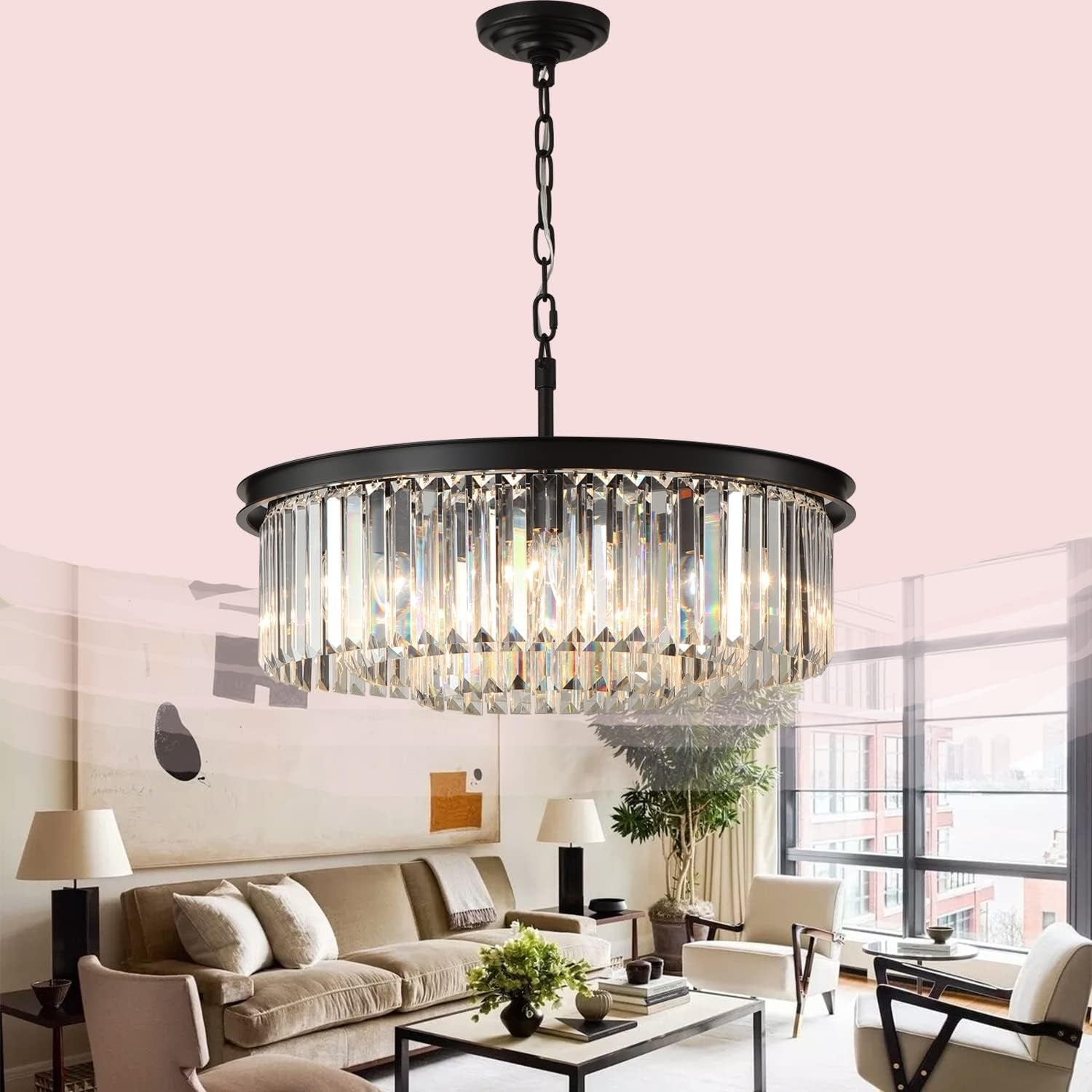 Crystal Chandeliers 18-Light, Metal Ceiling Light Fixture Adjustable Height, 39 Inch Modern Luxury Hanging/Ceiling Light for Kitchen Dining Room Living Room Hallway, Black Ceiling Lights Chandeliers Lighting & Ceiling Fans Tools & Home Improvement