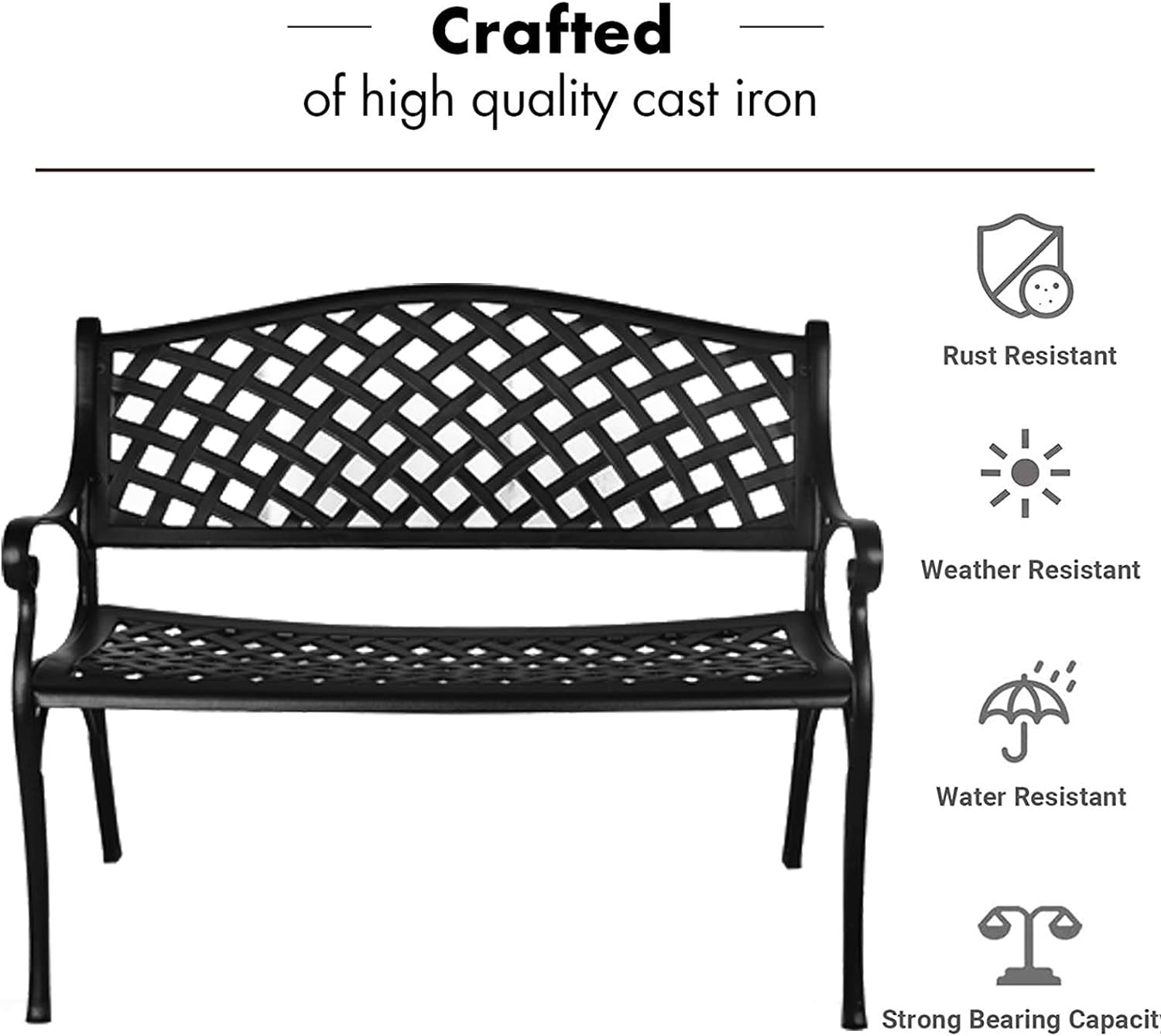 GIODIR Outdoor Patio Garden Bench All-Weather Cast Aluminum Loveseats Park Yard Furniture Porch Chair Work Entryway Decor W/Checkered Design (Black) Benches Lawn & Garden Patio Patio Furniture & Accessories Patio Seating