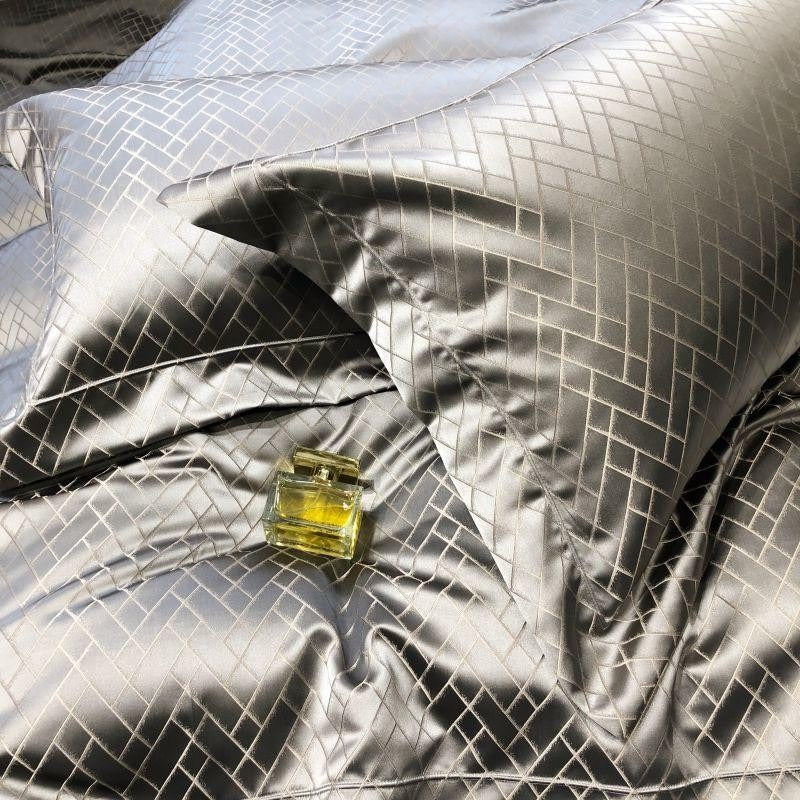 Talia Grey Cotton Satin Bedding Set