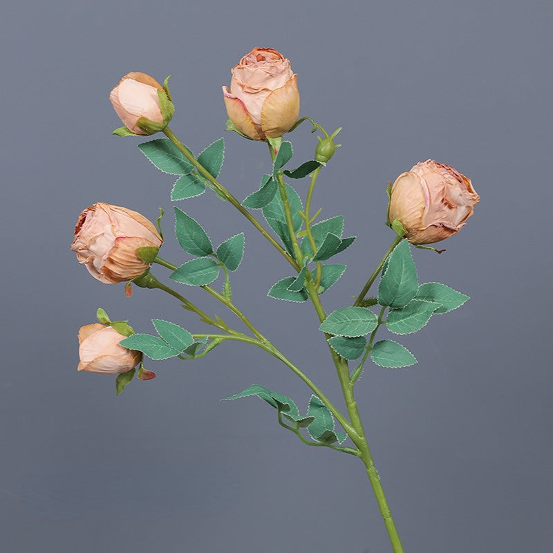 Flor de seda rosa de 5 cabeças