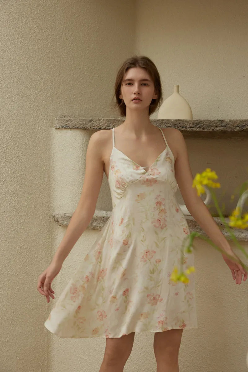 Silky Vintage Floral Cotton Sateen Slip Dress