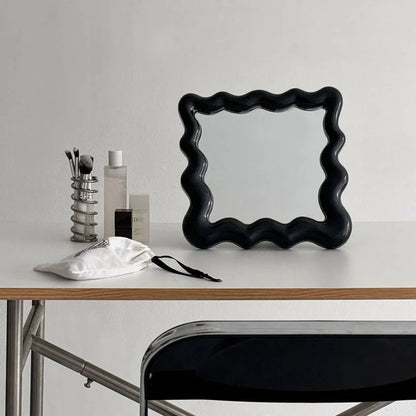 Glossy Wavy Frame Melamine Desktop Mirror