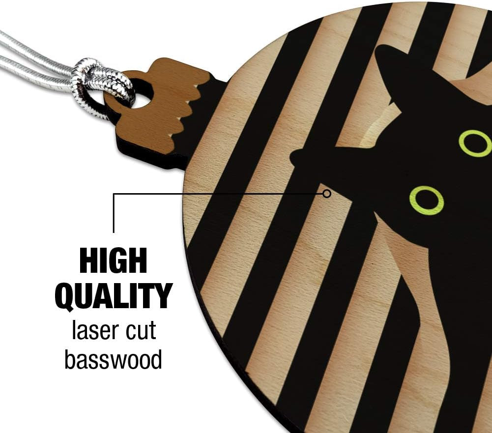 Black Cat in Window Wood Christmas Tree Holiday Ornament Hanging Ornaments Home & Kitchen Home Décor Accents Home Décor Products