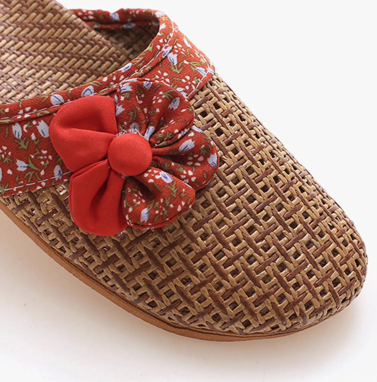 Woven Floral Natural Rattan House Slippers
